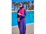 Lila Burkini-Set mit vollständiger Abdeckung und schlichter Bademode