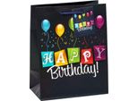 GeschenktüTe TSI Happy Birthday, Format A5, Mit Tragekordel Und BeschriftungskäRtchen, B 180 X T 100 X H 230 Mm, Pp-Folie, Schwarz, 3 StüCk
