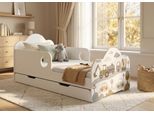 Bett Kinder 140x70 mit Matratze Schublade Stauraum Kinderbett mit Rausfallschutz Weiß, Autos, Autos für Jungen, Kinder