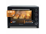 Sommertal Minibackofen 45L mit Drehspieß & Umluft, 2000W, Hähnchengrill, Backen, Grillen & Pizza, Mini Backofen 45 Liter, 60 Min Timer, inkl. Zubehör