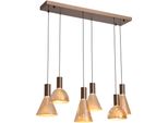 Searchlight Led Pendelleuchte "Cannes Led 6Lt Pendelleuchte, Latte-Metall Und Bernsteinglas", Energieeffizienz: G (A-G), Latte, H: 40Cm, 1 Stk., Leuchten, Led Pendelleuchte