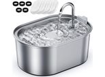 Stiller Wasserspender 3,2l für Katzen und Hunde, Edelstahl, 4 Aktivkohlefilter