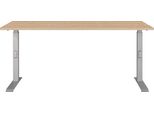 Schreibtisch Germania "Downey", Braun (Lindberg, Eiche, Nachbildung, Silber, Silber, Lindberg, Eiche, Nachbildung), B:160Cm H:91Cm T:80Cm, Tische, Schreibtisch, HöHeneinstellbar