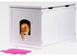® 35263 großer Design-Katzenschrank le XL - Katzenhöhle aus Massivholz - Katzenhaus mit Trennwand für Katzenklo - Katzenmöbel für Katzentoiletten - 95 x 54 x 58 cm - Weiß