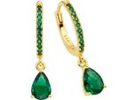 Paar Creolen Firetti "Schmuck Geschenk Silber 925 Ohrschmuck Ohrringe TropfenanhäNger", Gold (Gelbgoldfarben, GrüN, GrüN), Ohrringe, Damen, 15,2Mm, Silber 925 (Sterlingsilber), Mit Zirkonia (Synth.) Oder Spinell (Synth.)