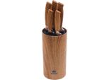 Messerblock King "Essential", Braun (Holzfarben, Schwarz), MesserblöCke, Messerblock, Messer Mit Wellenschliff, Griffe In Holzoptik, (5 Messer+ Messerblock)