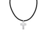 Kette Mit AnhäNger Tom Tailor "Schmuck Geschenk Edelstahl Leder Kreuz", Schwarz (Edelstahlfarben, Schwarz), Halsketten, Herren, Edelstahl Leder, L: 52 B: 3,5Mm, Edelstahl, Leder, B:3,5Mm