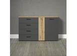 Kommode Home Affaire "Estepona", Anthrazit, Eiche, B:139,4Cm H:86Cm T:38Cm, Holzwerkstoff, Sideboards, Kommode, Sideboard Mit Voll Ausziehbaren Schubladen - (B/T/H) 139/38/86 Cm