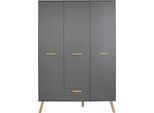 Kleiderschrank Trendteam "Mats", Grau, B:130Cm H:190Cm T:60Cm, Fsc-Zertifizierter Holzwerkstoff, SchräNke, Kleiderschrank, 3 TüRig