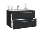 Waschtisch Vcm "2-Tlg. Waschplatz Waschtisch Badinos 2 Schublade", Schwarz, B:80Cm T:46Cm, Waschtische, Waschtisch