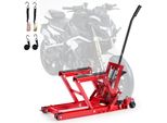 VEVOR Motorradhebebühne Hydraulisch bis 680 kg Motorradheber Höhenverstellbar 115–385 mm Hebeplattform mit 4 Rädern und Fußbedienung Hebeständer Ideal für ATVs Dirtbikes Straßenmotorräder Rot