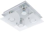 Eglo Deckenleuchte "Cabi Deckenlampe, Edelstahl Und Glas, GU10, Weiss, Wohnzimmerlampe", Weiß (Chromfarben, Weiß), 4, Leuchten, Deckenleuchte, L25 X B25 X H8,5 Cm, Chrom, Weiß, Klar, 4X2,8W Inkl., Deckenleuchte