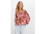 bonprix Bluse mit Ballonsaum, rot, Gr.54, modische Chiffonbluse mit Ballonsaum und Volants am Ärmelsaum