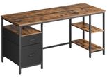 Computerbureau 3 Planken 2 Lades Vintage-Braun-Computer-Set in Schwarz
