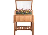 Needs&Wants® GroßEs Hochbeet Mit FrüHbeet-Aufsatz Abdeckung Aus Holz FüR Garten Balkon, Pflanzbeet Mit GewäChshaus FrüHbeetkasten Mit Deckel Dach Haube Ablage Pflanzkasten, 90 X 57 X 112,5 Cm, Braun