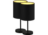 Reality Leuchten Tischleuchte "Jerry", Schwarz (Schwarz Matt), 1, Ø 13Cm H: 28,5Cm, 2 Stk., Leuchten, 2Er-Set Tischlampe, Stoffschirm In Schwarz/Gold, Schnurschalter, Tischleuchte