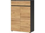Aktenschrank Germania "Lissabon", Grau (Graphit, Navarra, Eiche, Nachbildung), B:80Cm H:120Cm T:40Cm, Holzwerkstoff, SchräNke, Mit Selbsteinzug Der Schubladen Und Grifflosem Design