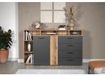 Lowboard Home Affaire "Estepona", Evoke Eiche, Anthrazit, B:168Cm H:101Cm T:38Cm, Holzwerkstoff, Kunststoff, Sideboards, Lowboard, Tv Kommode Mit 2 TüRen & 4 Schubladen Vollauszug (B/T/H) 168/38/101 Cm