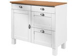 Unterschrank Home Affaire "Oslo", Gelb (Cremefarben, Honigfarben), B:100Cm H:85Cm T:50Cm, Massivholz, SchräNke, Unterschrank, 100 Cm Breit, In 2 Tiefen, Mit 23 Mm Arbeitsplatte, 2 SchubkäSten