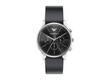 Chronograph Emporio Armani, Schwarz, Silberfarben, Armbanduhren, Herren, Chronograph, Quarzuhr, Armbanduhr, Herrenuhr, Lederarmband, Analog, Tag