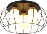 Globo Lighting Deckenleuchte "Rowena", Schwarz Matt, 3, Ø 50Cm H: 25Cm, 1 Stk., Leuchten, Deckenleuchte Mit Holz & Glas, Matt, Modern & GemüTlich, Deckenleuchte