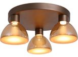Searchlight Led Deckenleuchte "Cannes Led 3Lt-Deckenleuchte, Latte-Metall Und Bernsteinglas", Energieeffizienz: G (A-G), Braun (Latte), H: 17,1Cm, 1 Stk., Leuchten, Led Deckenleuchte