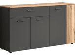 Sideboard Home Affaire "Estepona", Grau (Anthrazit Mit Eiche), B:150Cm H:83Cm T:42Cm, Sideboards, Sideboard, Kommode, Akustikpaneel-Look; Breite 150 Cm