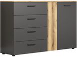 Kommode Home Affaire "Estepona", Anthrazit Und Eichefarben, B:139Cm H:86Cm T:38Cm, Sideboards, Kommode, Schubladenschrank In Rillenoptik Mit Vollauszug-Funktion