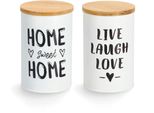 Vorratsdose Zeller Present "Quotes", Weiß, B:10,5Cm H:16,5Cm L:10,5Cm, Bambus, Metall, LebensmittelaufbewahrungsbehäLter, Vorratsdose, Moderner Schriftzug, Mit Bambusdeckel, 1000 Ml