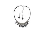 Steuer Modeschmuck Set Collier Ohrschmuck Glasstein Schwarz