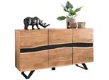 Kadima Design Massiv-Holz Akazie Sideboard, 148X85X43 Cm, Natur Baumkante, Landhaus-Stil