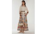 Bedrucktes Maxi-Kleid Mit Langem Arm Und GüRtel