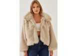 GeküRzter Offene-Front-Faux-Fur-Mantel Mit Langen ÄRmeln