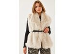 Faux-Fur-Schalkragen-GüRtelloser äRmelloser Weste