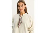 Sweatshirt Mit Rundhalsausschnitt Und Rippstruktur Mit Schal-Accessoire-Detail