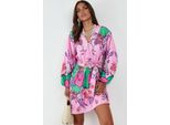 Blumiges V-Ausschnitt A-Linien Mini-Kleid Mit GüRtel