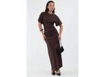 Einfarbiges Bodycon-Midikleid Mit Rundhalsausschnitt