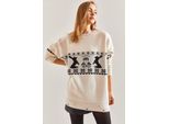 Langer, üBergroßEr Gemusterter Strickpullover Mit Rundhalsausschnitt