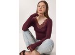 Spitzen-V-Ausschnitt Slim Fit Bluse
