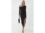 Asymmetrisches Kragen-Maxi-Kleid Mit Schlitz