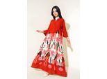 Bedrucktes V-Ausschnitt Maxikleid Mit Knopfverschluss