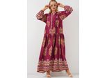 Muster Maxi-Kleid Mit V-Ausschnitt Und Knopfverschluss