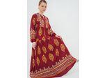 Bedrucktes V-Ausschnitt Maxi-Kleid Mit Knopfverschluss