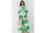 Maxikleid Mit Paisleymuster Und GüRtel Sowie Hemdkragen