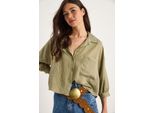 Strukturierter Gestreifter Cropped Shirt Mit Knopfverschluss Und Tasche