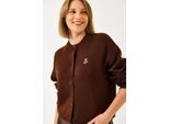 Gestickter Knopfverschluss-Rippstrick-Cardigan