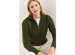 Oversized Strukturiertes Strickpullover Mit ReißVerschlusskragen