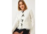 Rippstrick-Cardigan Mit Knopfverschluss Und RüSchen