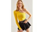 Asymmetrische Kragen-Crop-Bluse