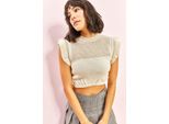 Strukturiertes Strick-Crop-Top Mit RüSchendetail